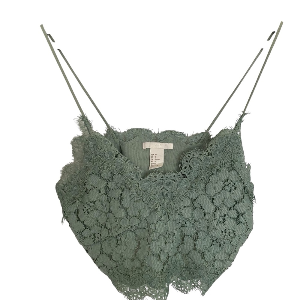 H&M Lace Cami Crop Top Size 8 Sage Green Bralette Soft Girl Romantic Lingerie